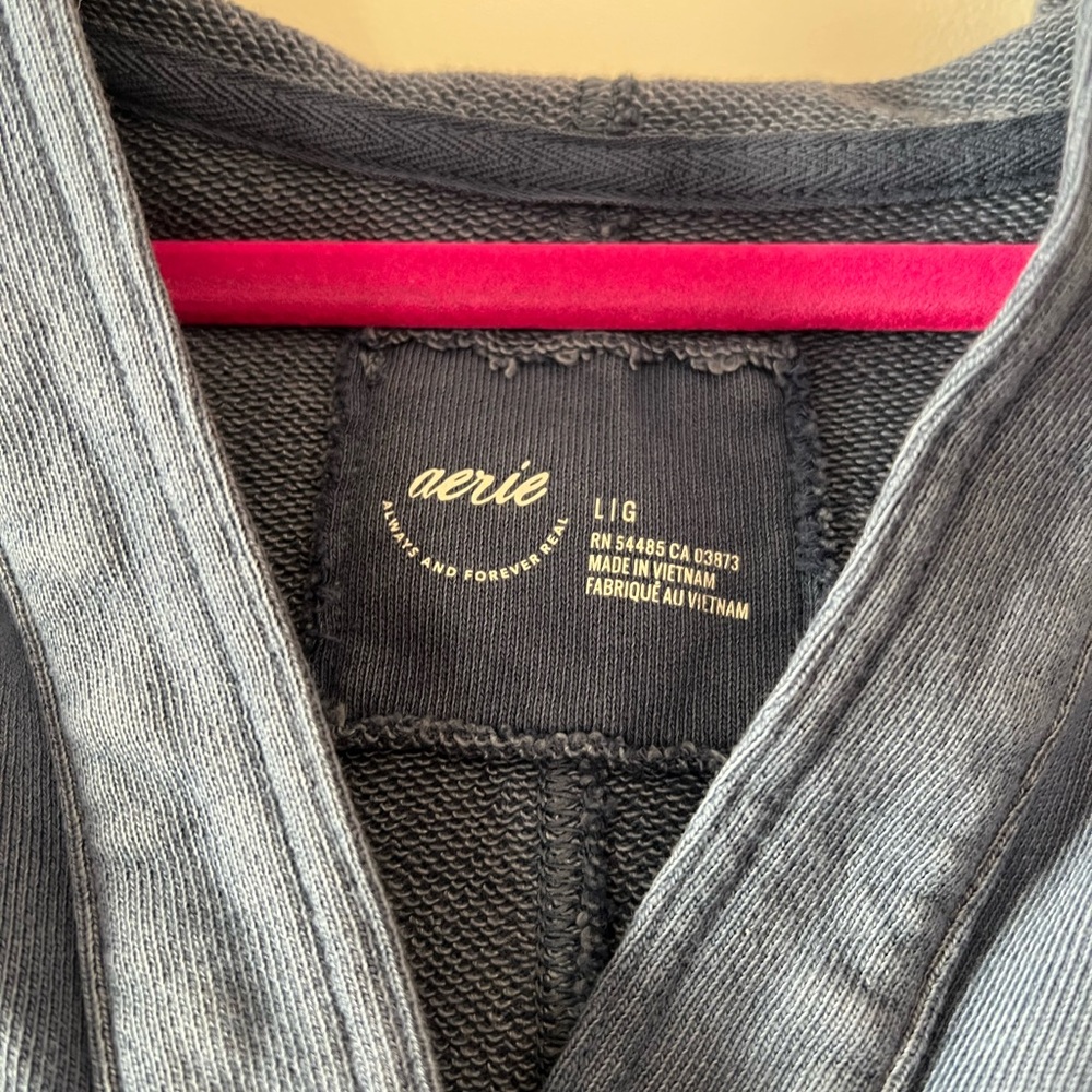 Aerie Blue Gray Cropped Hoodie with Polo Collar - Picture 2 of 4